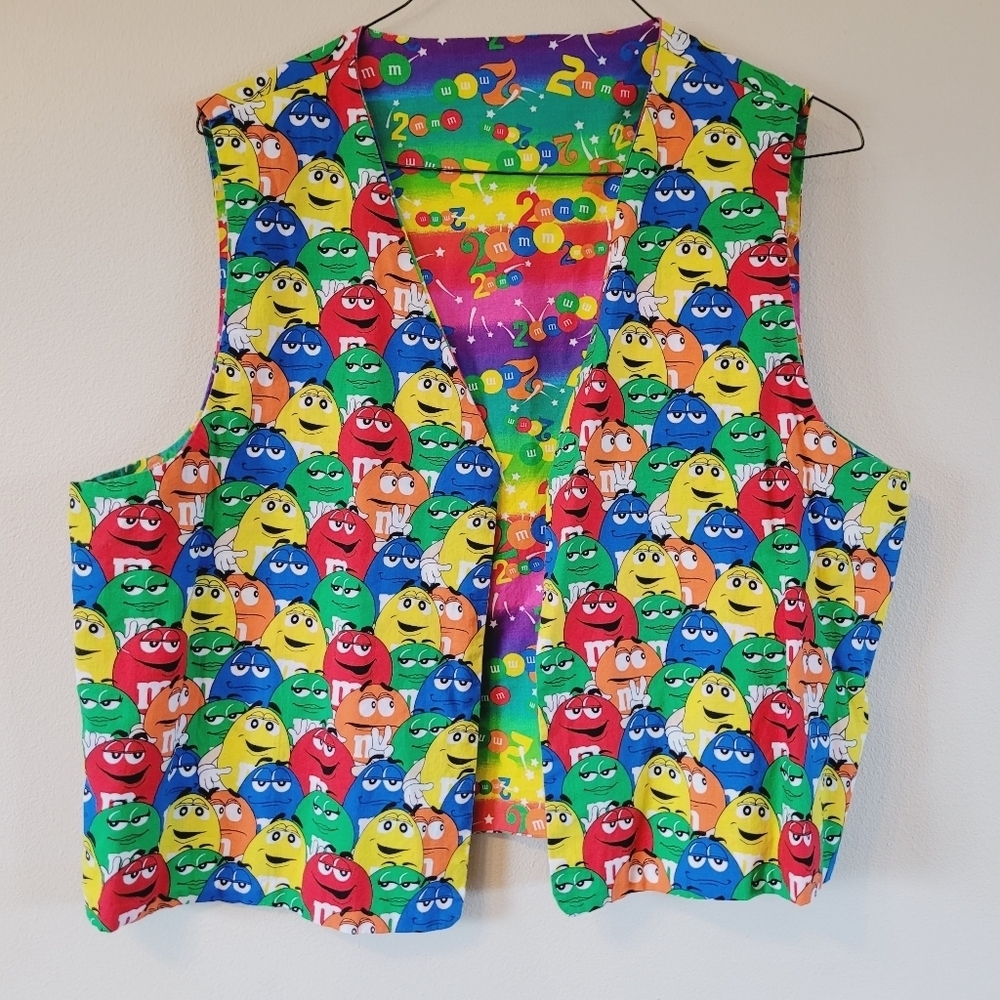 One of a Kind Handmade Rainbow Vintage Millennium M&M Reversible Vest